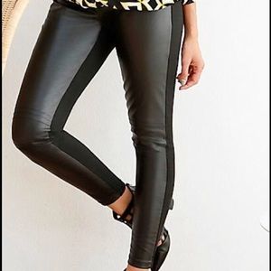 Black leather front paneled leggings
